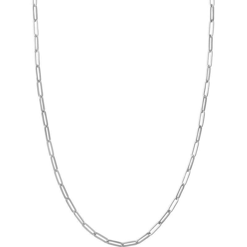Olas d'Oro - 14K White Gold 30" Paper Clip Chain Necklace with Pear Shaped Lobster Clasp - 7.64 Grams Total Weight