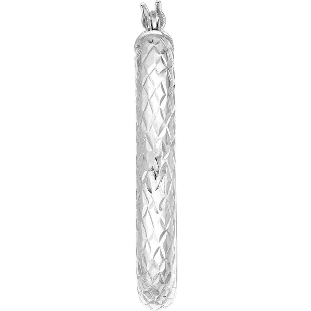 Olas d'Oro - 14K White Gold 30mm Diamond-Cut Hoop Earrings with Hinge Closure - 3.60 Grams Total Weight