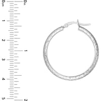 Olas d'Oro - 14K White Gold 30mm Diamond-Cut Hoop Earrings with Hinge Closure - 3.60 Grams Total Weight
