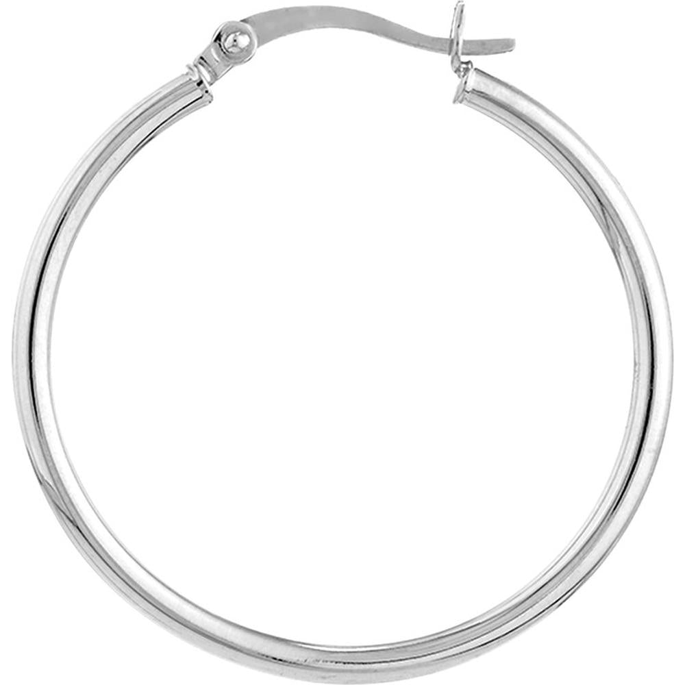 Olas d'Oro - 14K White Gold 30mm Polished Hoop Earrings
