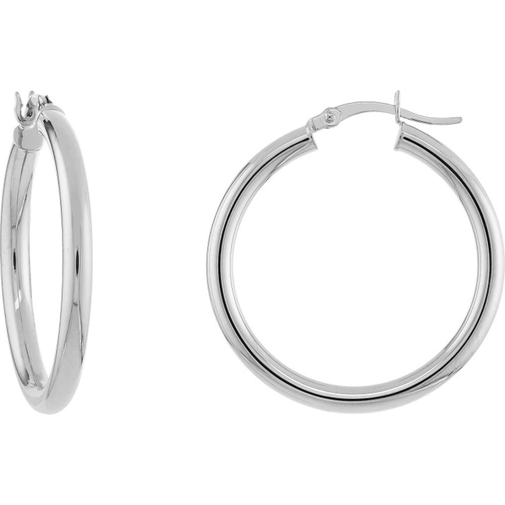 Olas d'Oro - 14K White Gold 30mm Polished Hoop Earrings