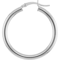 Olas d'Oro - 14K White Gold 30mm Polished Hoop Earrings