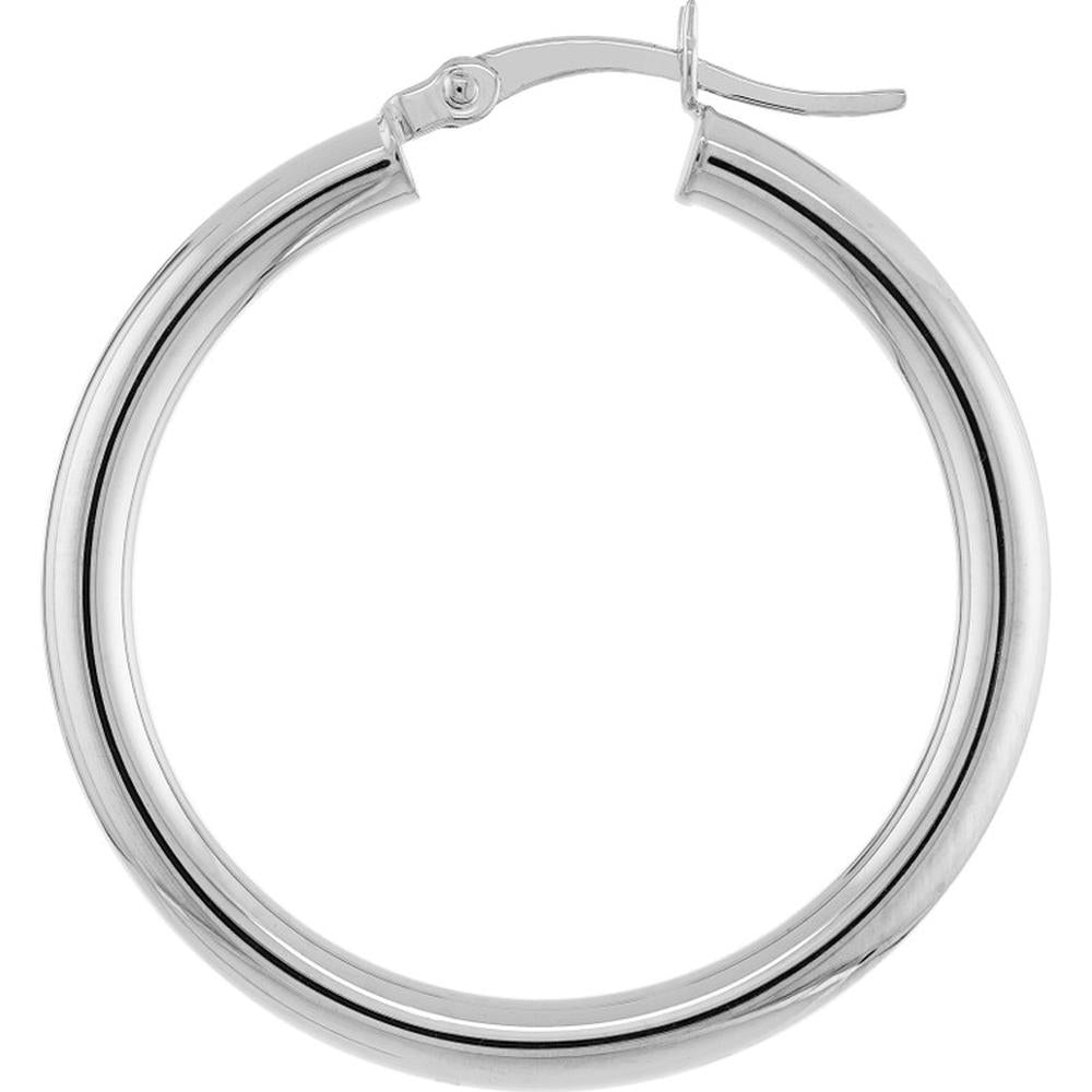 Olas d'Oro - 14K White Gold 30mm Polished Hoop Earrings