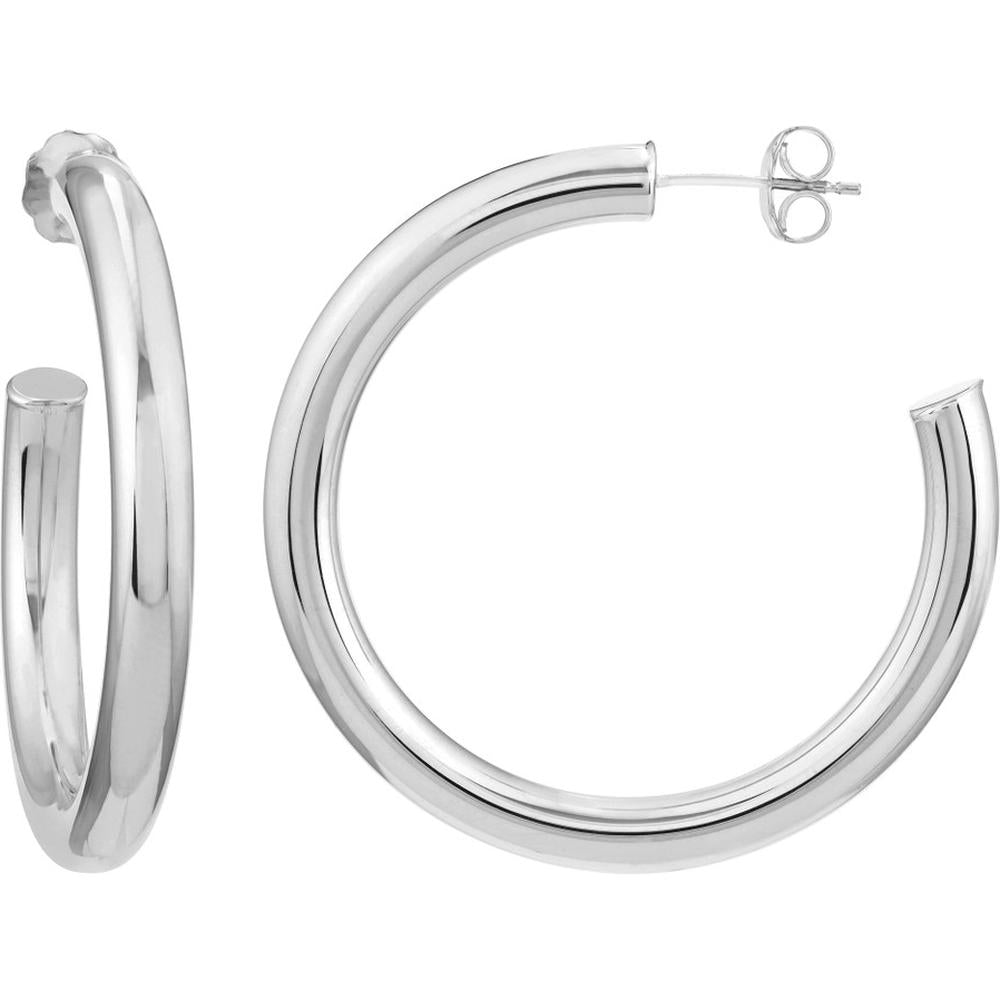 Olas d'Oro - 14K White Gold 35mm Tube Hoop Earrings - 3.49g Total Weight