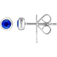 Olas d'Oro - 14K White Gold 3mm Round Blue Sapphire Stud Earrings - 0.30 Carat Total Sapphire Weight