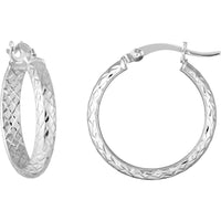 Olas d'Oro - 14K White Gold 3mm x 20mm Diamond-Cut Hoop Earrings - 1.35 Grams Total Weight