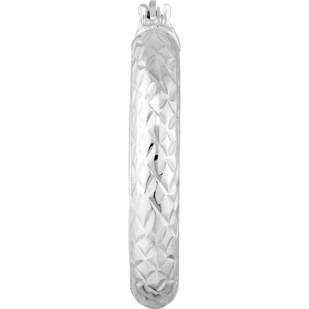 Olas d'Oro - 14K White Gold 3mm x 20mm Diamond-Cut Hoop Earrings - 1.35 Grams Total Weight
