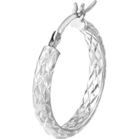Olas d'Oro - 14K White Gold 3mm x 20mm Diamond-Cut Hoop Earrings - 1.35 Grams Total Weight