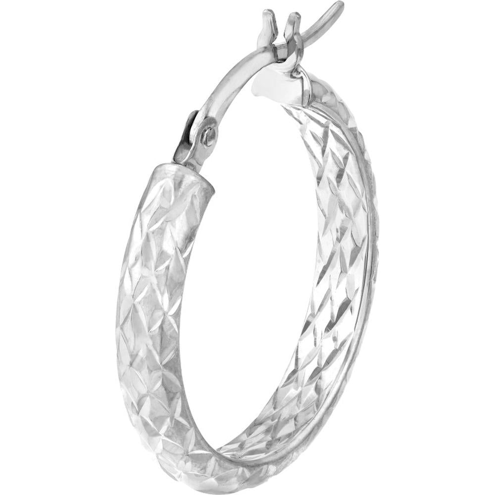 Olas d'Oro - 14K White Gold 3mm x 20mm Diamond-Cut Hoop Earrings - 1.35 Grams Total Weight