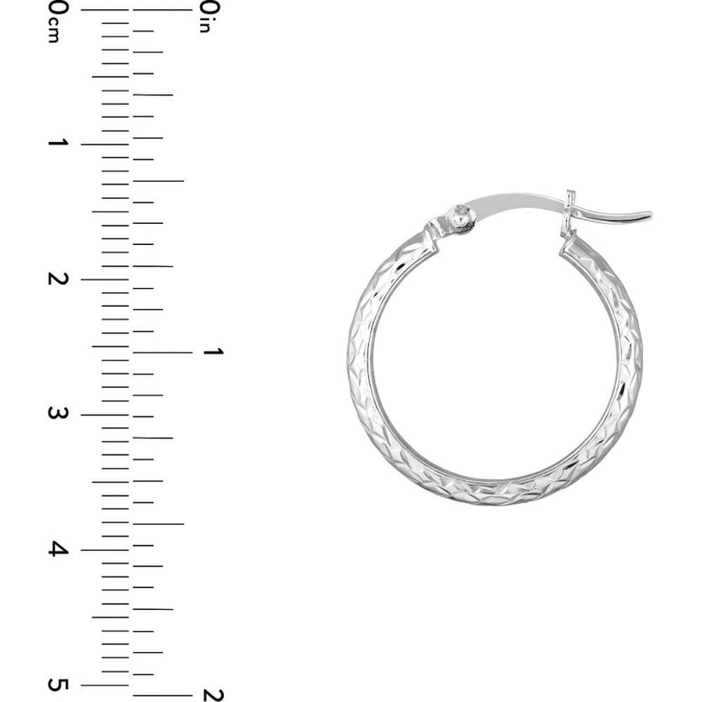 Olas d'Oro - 14K White Gold 3mm x 20mm Diamond-Cut Hoop Earrings - 1.35 Grams Total Weight