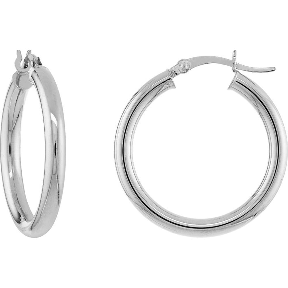 Olas d'Oro - 14K White Gold 3mm x 25mm Polished Hoop Earrings with Hinge Clasp
