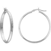 Olas d'Oro - 14K White Gold 3mm x 35mm Half Round Diamond-Cut Florentine Hoop Earrings