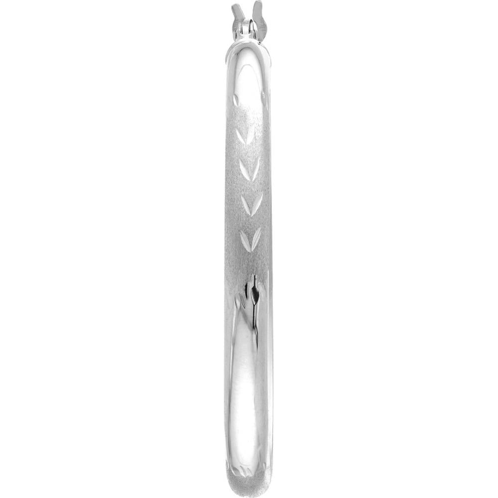 Olas d'Oro - 14K White Gold 3mm x 35mm Half Round Diamond-Cut Florentine Hoop Earrings