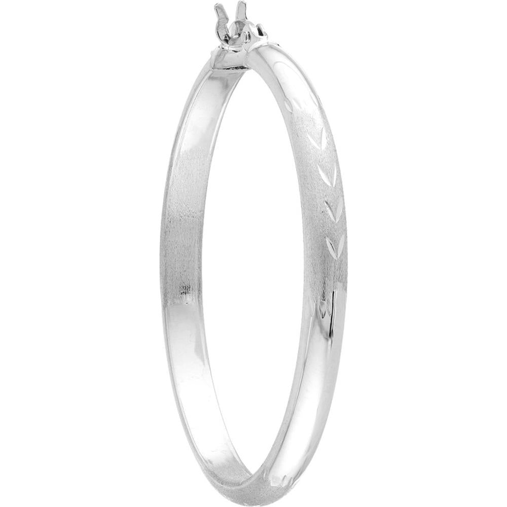 Olas d'Oro - 14K White Gold 3mm x 35mm Half Round Diamond-Cut Florentine Hoop Earrings