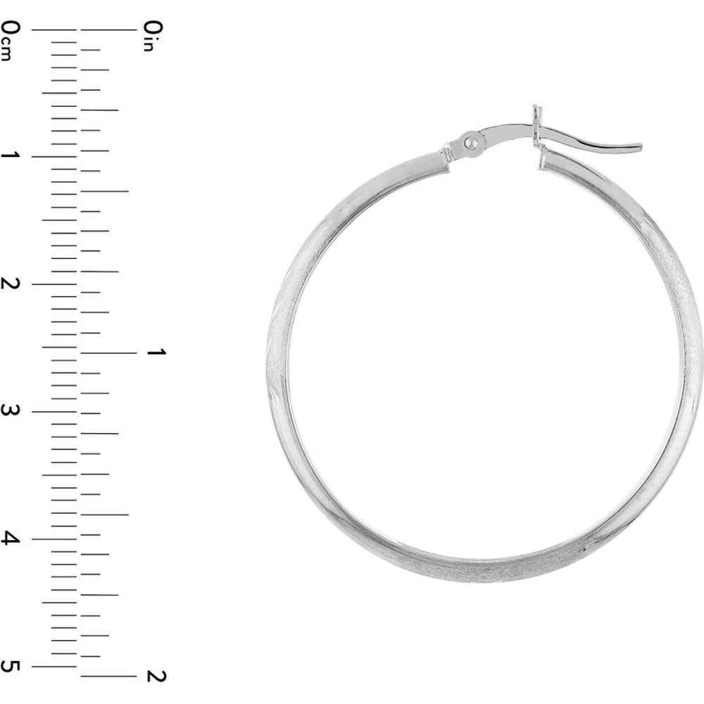 Olas d'Oro - 14K White Gold 3mm x 35mm Half Round Diamond-Cut Florentine Hoop Earrings