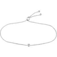 Olas d'Oro - 14K White Gold 3pt Mini Diamond Bezel Bolo Bracelet - 0.03 Carat Total Diamond Weight