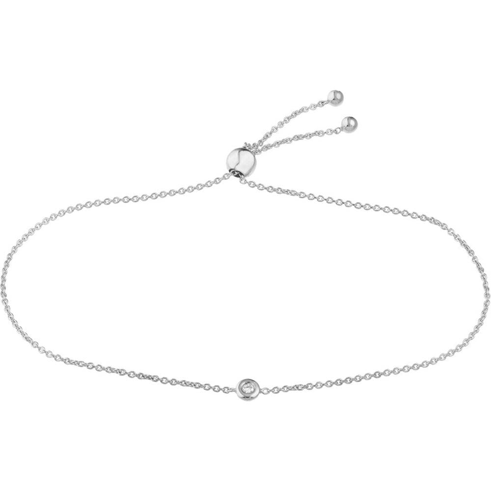 Olas d'Oro - 14K White Gold 3pt Mini Diamond Bezel Bolo Bracelet - 0.03 Carat Total Diamond Weight