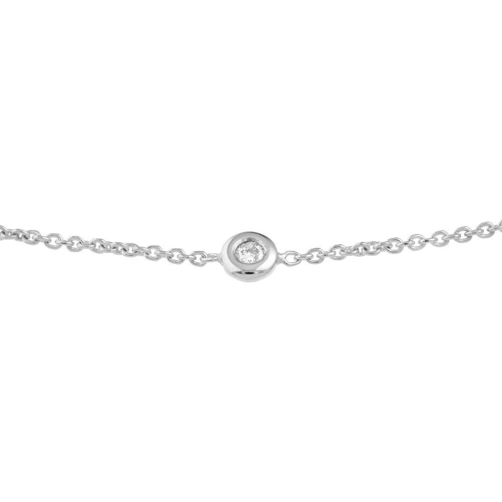 Olas d'Oro - 14K White Gold 3pt Mini Diamond Bezel Bolo Bracelet - 0.03 Carat Total Diamond Weight