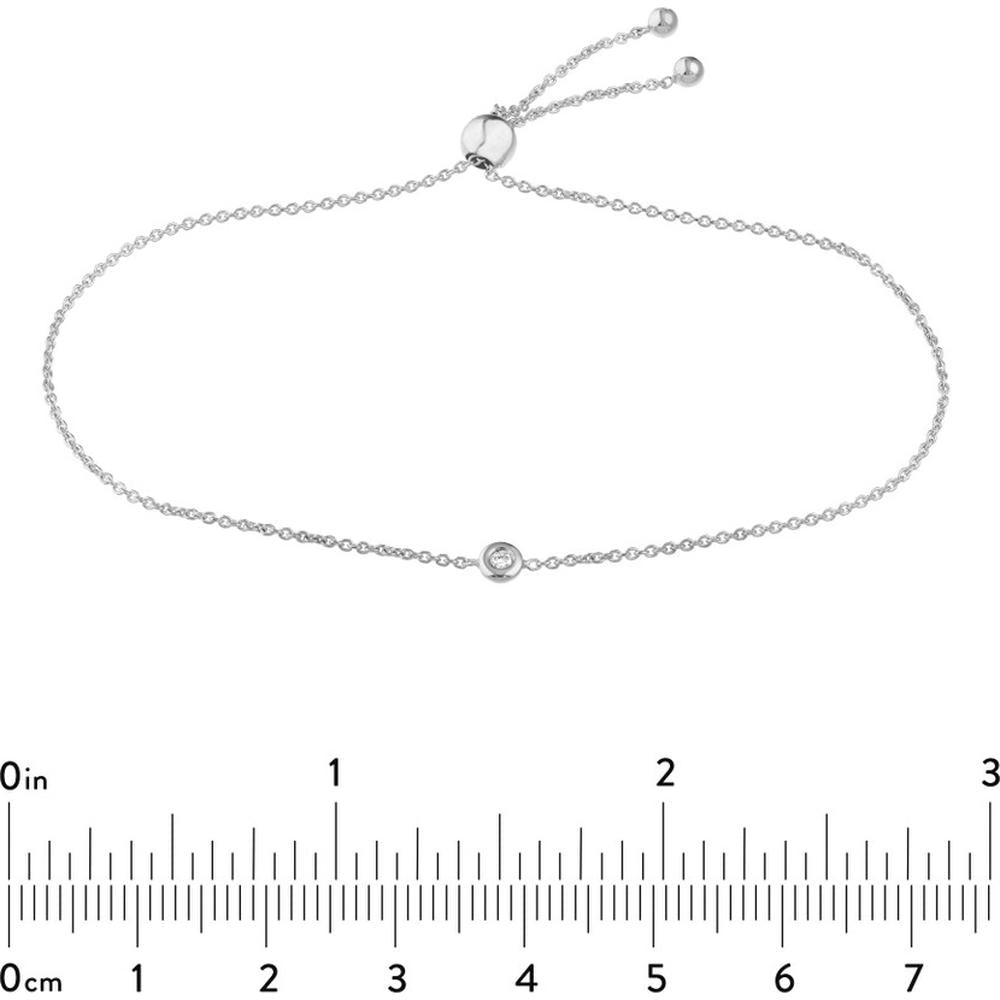 Olas d'Oro - 14K White Gold 3pt Mini Diamond Bezel Bolo Bracelet - 0.03 Carat Total Diamond Weight