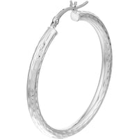 Olas d'Oro - 14K White Gold 3x35mm Full Diamond-Cut Hoop Earrings - 2.30g Total Weight