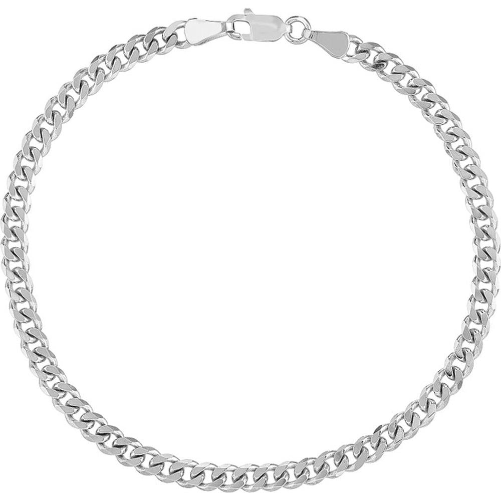 Olas d'Oro - 14K White Gold 4.20mm Curb Chain Bracelet with Lobster Clasp - 9.97g Total Weight
