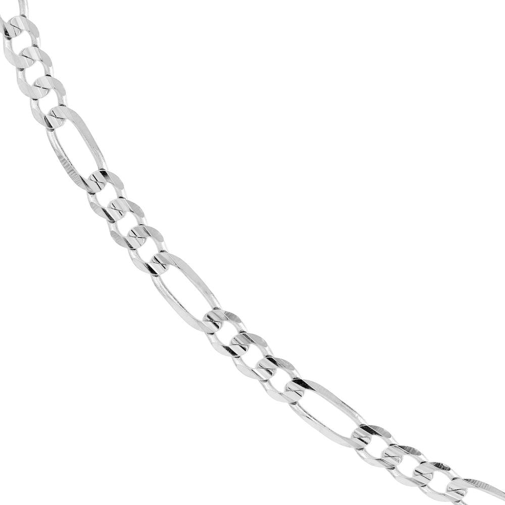 Olas d'Oro - 14K White Gold 4.75mm Concave Figaro Bracelet with Lobster Lock - 6.45g Weight