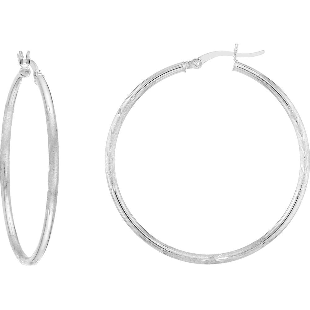 Olas d'Oro - 14K White Gold 40mm Diamond-Cut Florentine Hoop Earrings 2.00 Grams Total Weight