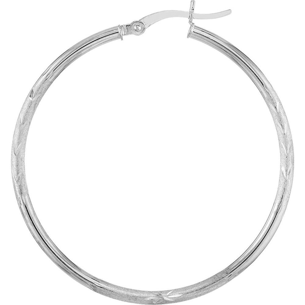 Olas d'Oro - 14K White Gold 40mm Diamond-Cut Florentine Hoop Earrings 2.00 Grams Total Weight