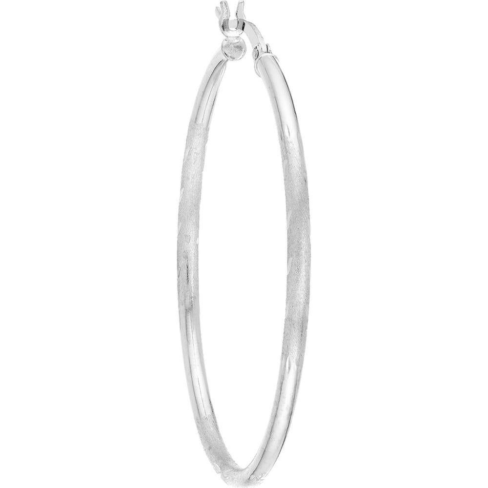 Olas d'Oro - 14K White Gold 40mm Diamond-Cut Florentine Hoop Earrings 2.00 Grams Total Weight