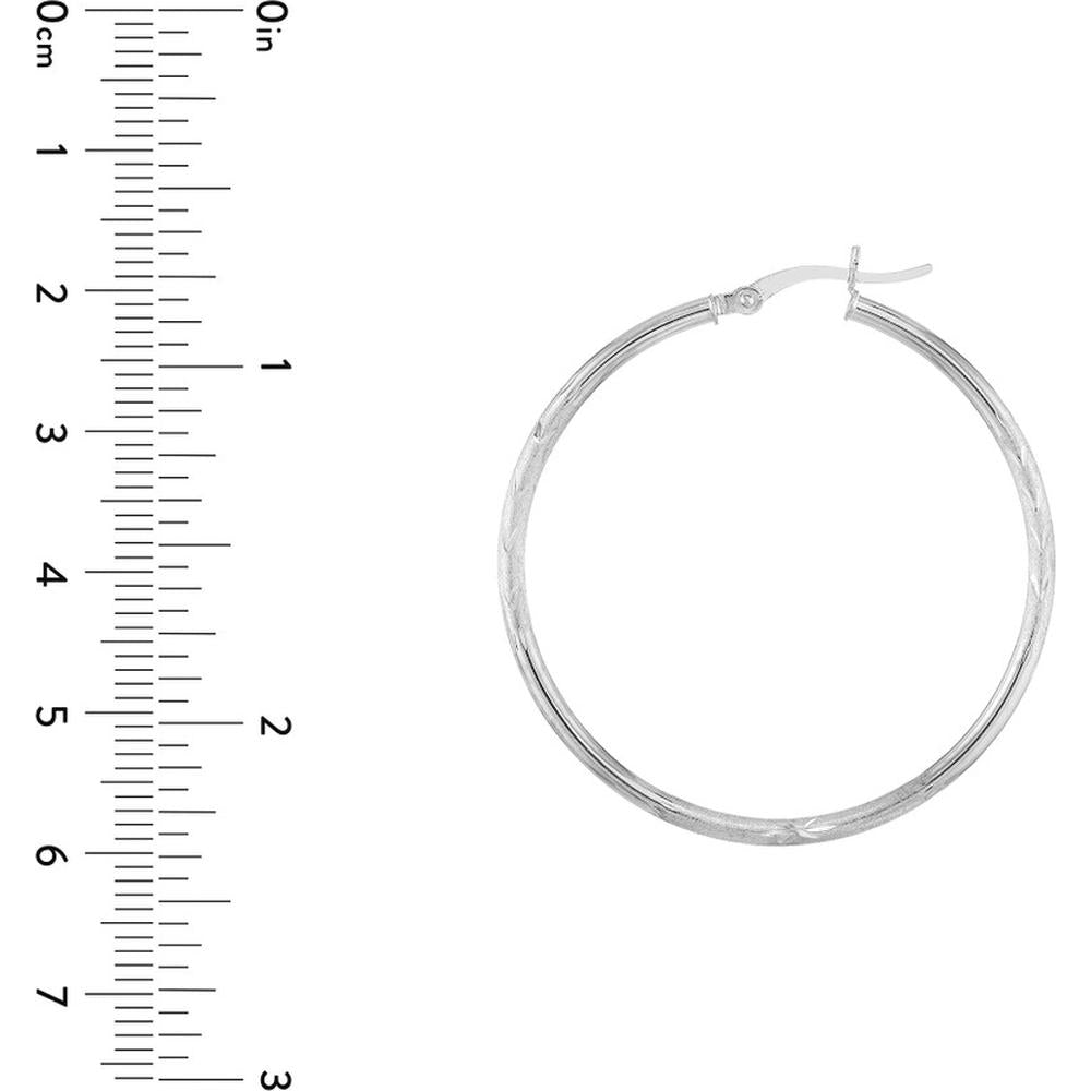 Olas d'Oro - 14K White Gold 40mm Diamond-Cut Florentine Hoop Earrings 2.00 Grams Total Weight