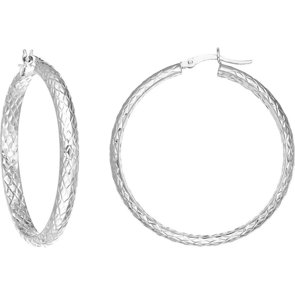 Olas d'Oro - 14K White Gold 40mm Diamond-Cut Hoop Earrings - 4.30g