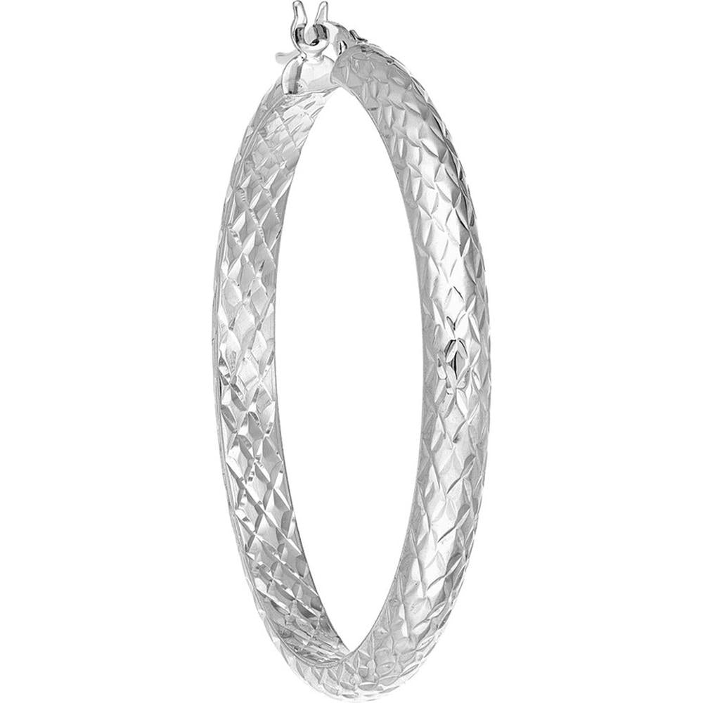 Olas d'Oro - 14K White Gold 40mm Diamond-Cut Hoop Earrings - 4.30g