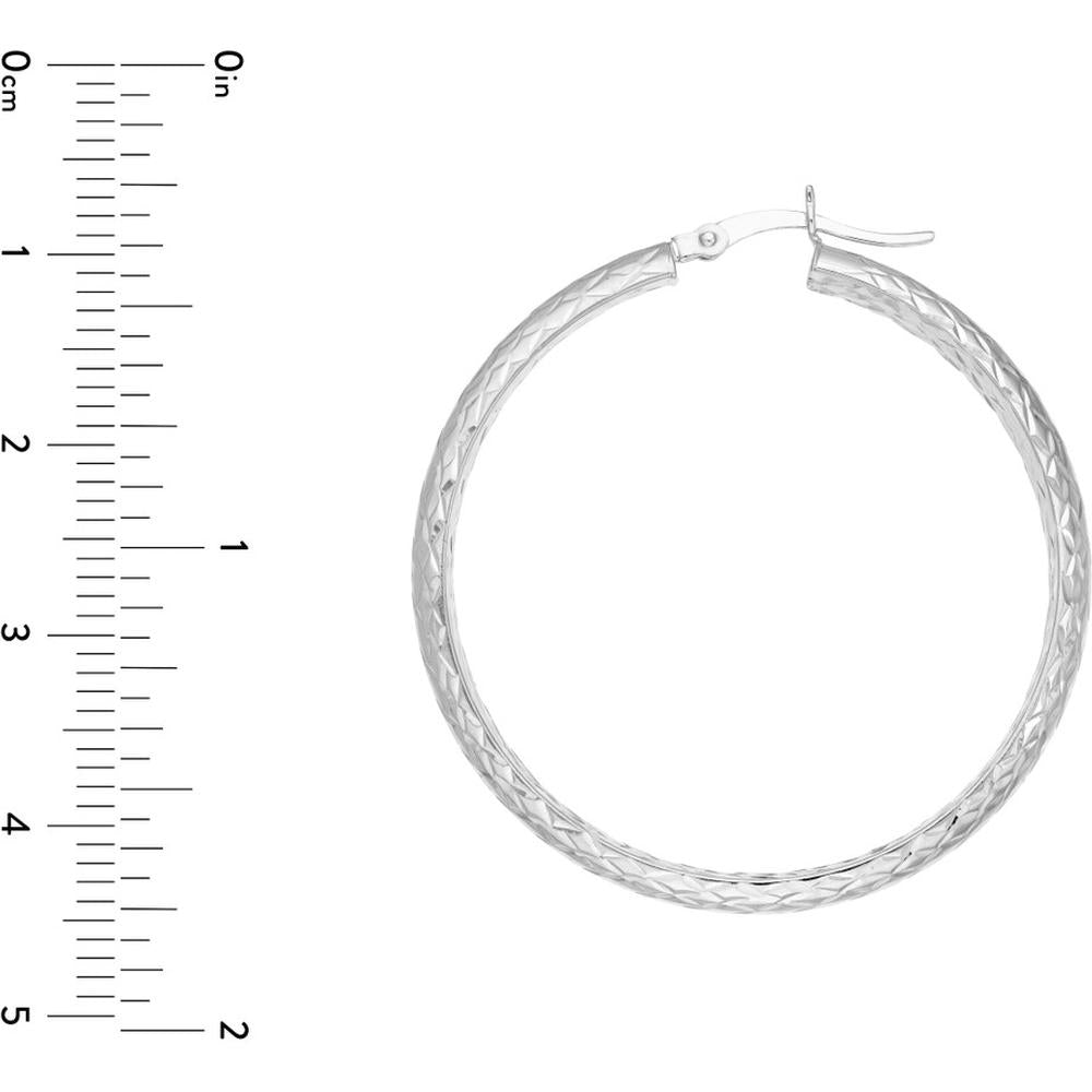 Olas d'Oro - 14K White Gold 40mm Diamond-Cut Hoop Earrings - 4.30g