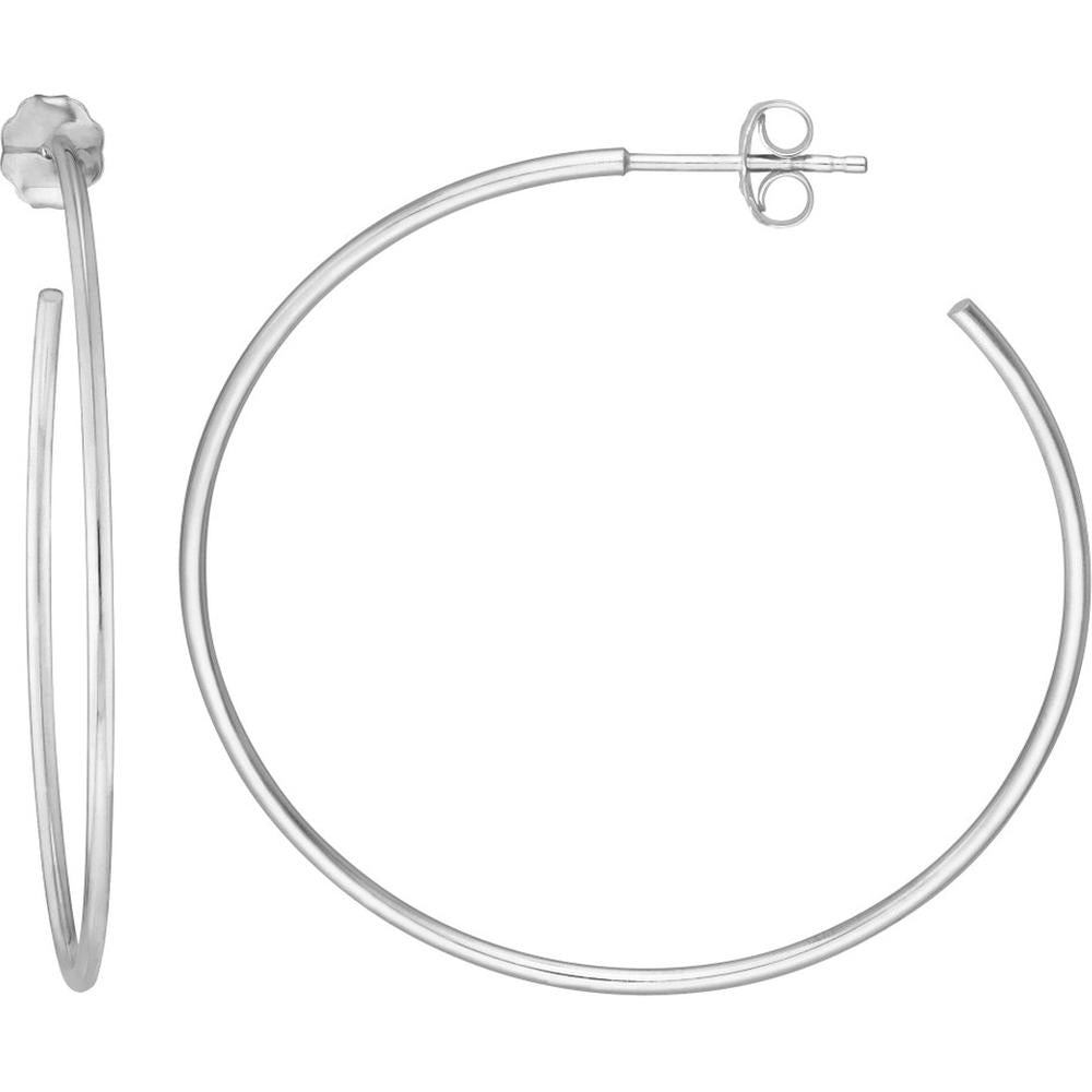 Olas d'Oro - 14K White Gold 40mm Hoop Earrings with Post & Nut Closure - 2.48g Total Weight