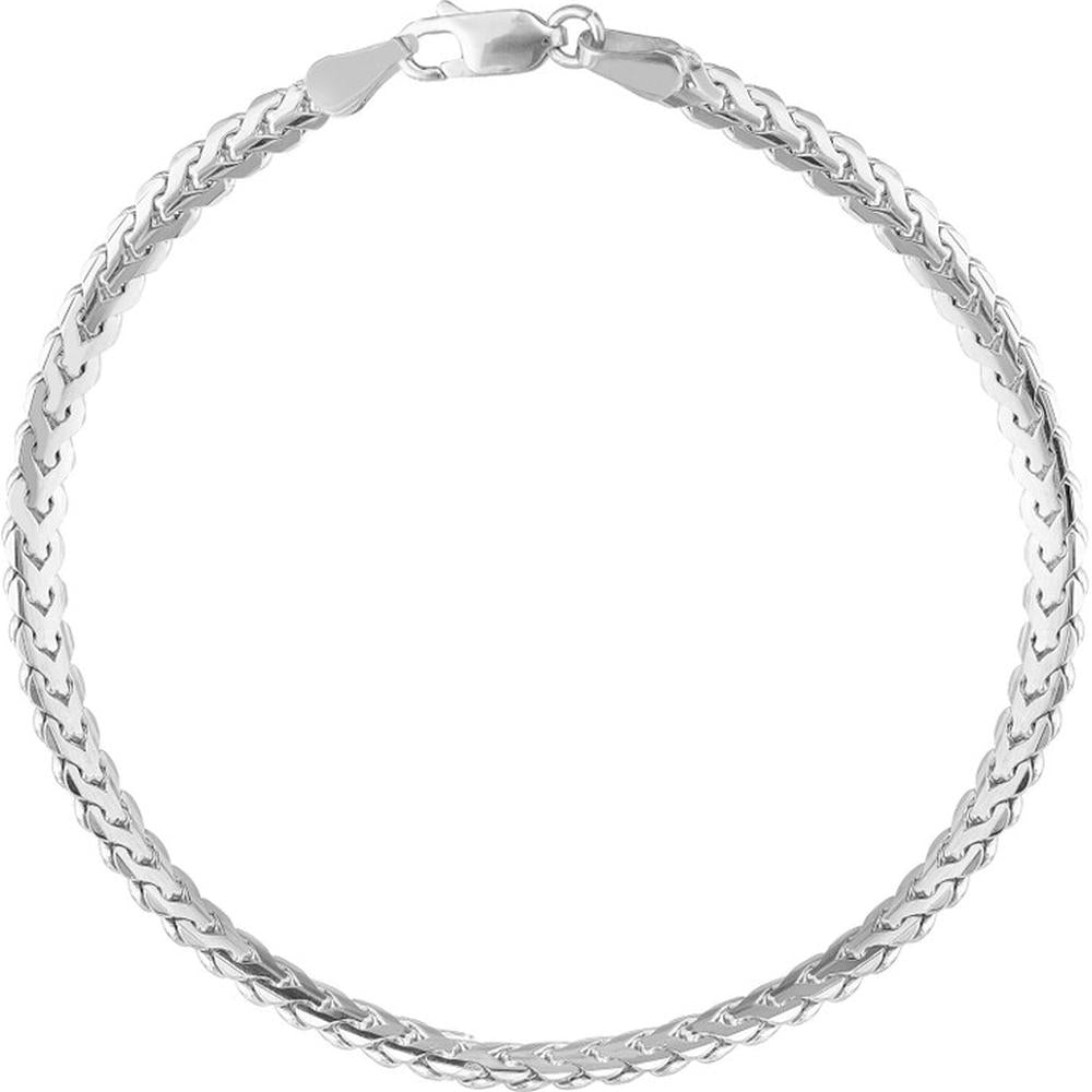 Olas d'Oro - 14K White Gold 4mm Flat Bombe Franco Chain Bracelet - 8.50'' Length, Lobster Clasp, 11.98g