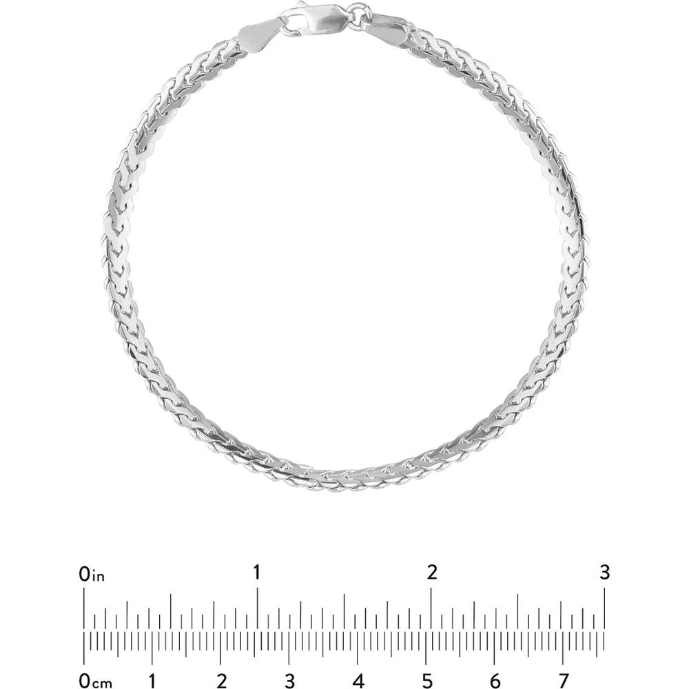 Olas d'Oro - 14K White Gold 4mm Flat Bombe Franco Chain Bracelet - 8.50'' Length, Lobster Clasp, 11.98g