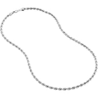 Olas d'Oro - 14K White Gold 4mm Light Rope Chain Necklace with Lobster Lock - 22'' Length