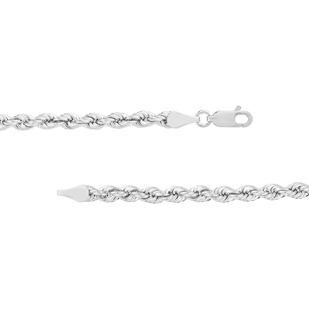 Olas d'Oro - 14K White Gold 4mm Light Rope Chain Necklace with Lobster Lock - 22'' Length