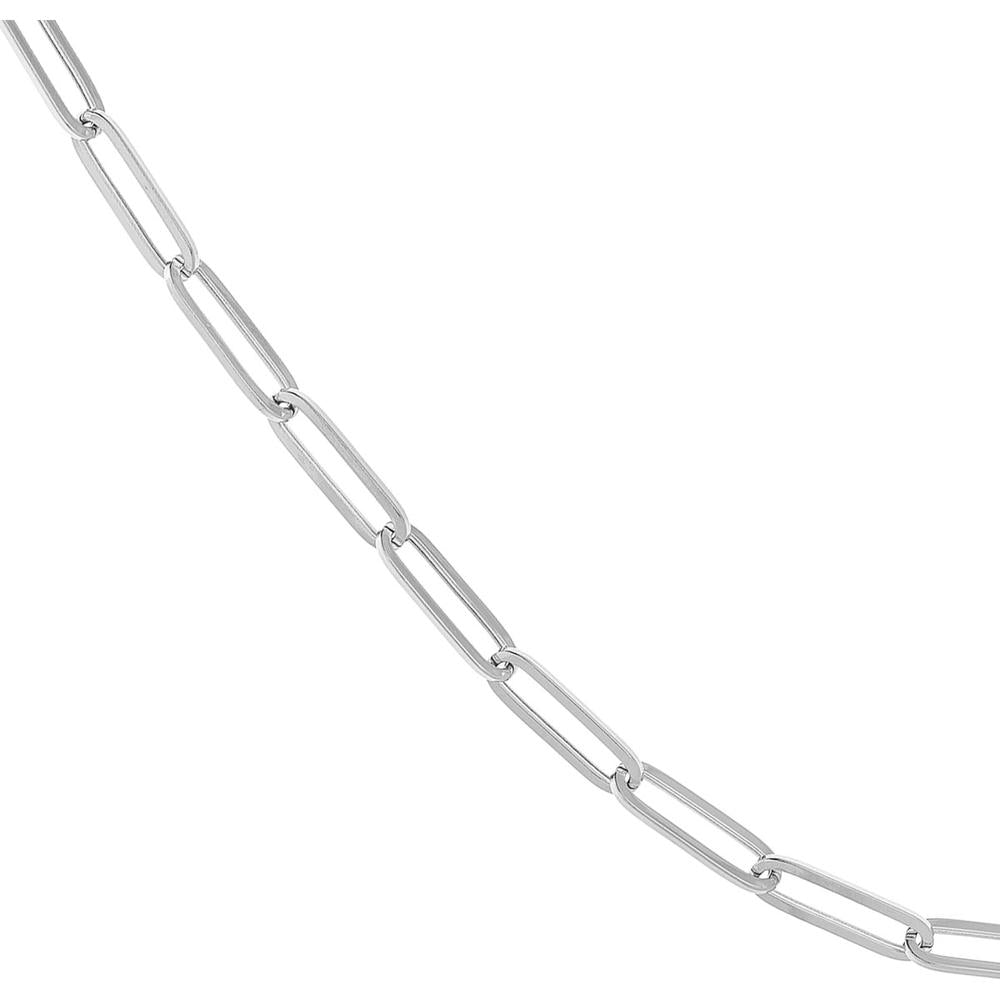 Olas d'Oro - 14K White Gold 5.10mm Paper Clip Chain Necklace - 18" Length, 8.3g Weight