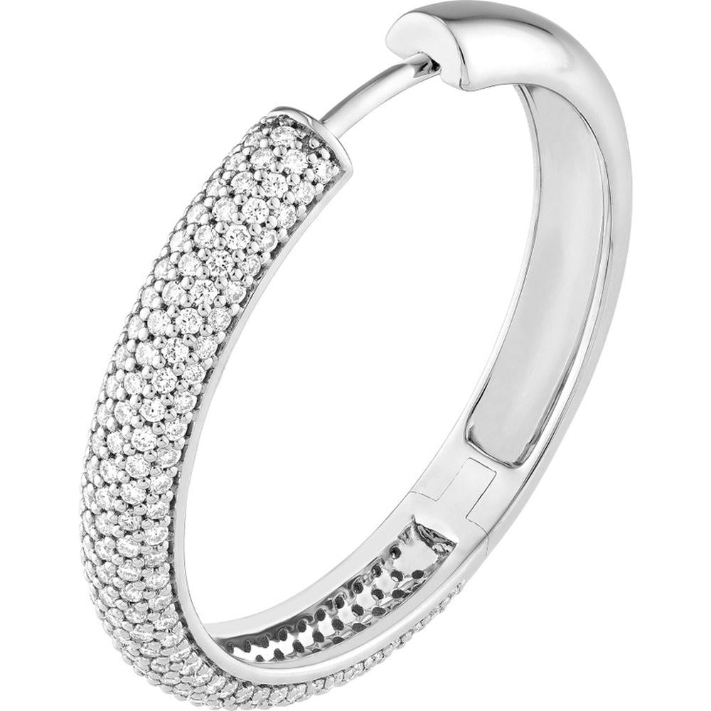 Olas d'Oro - 14K White Gold 5 Row Diamond Pave Hoop Earrings - 1 Carat Total Diamond Weight