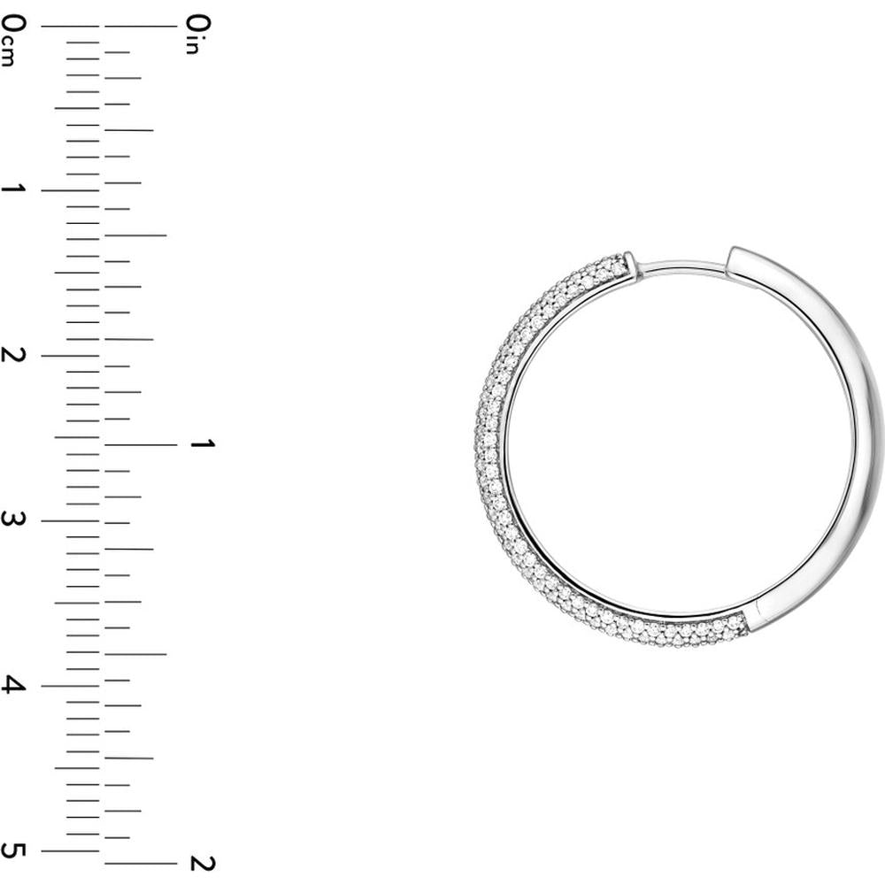 Olas d'Oro - 14K White Gold 5 Row Diamond Pave Hoop Earrings - 1 Carat Total Diamond Weight