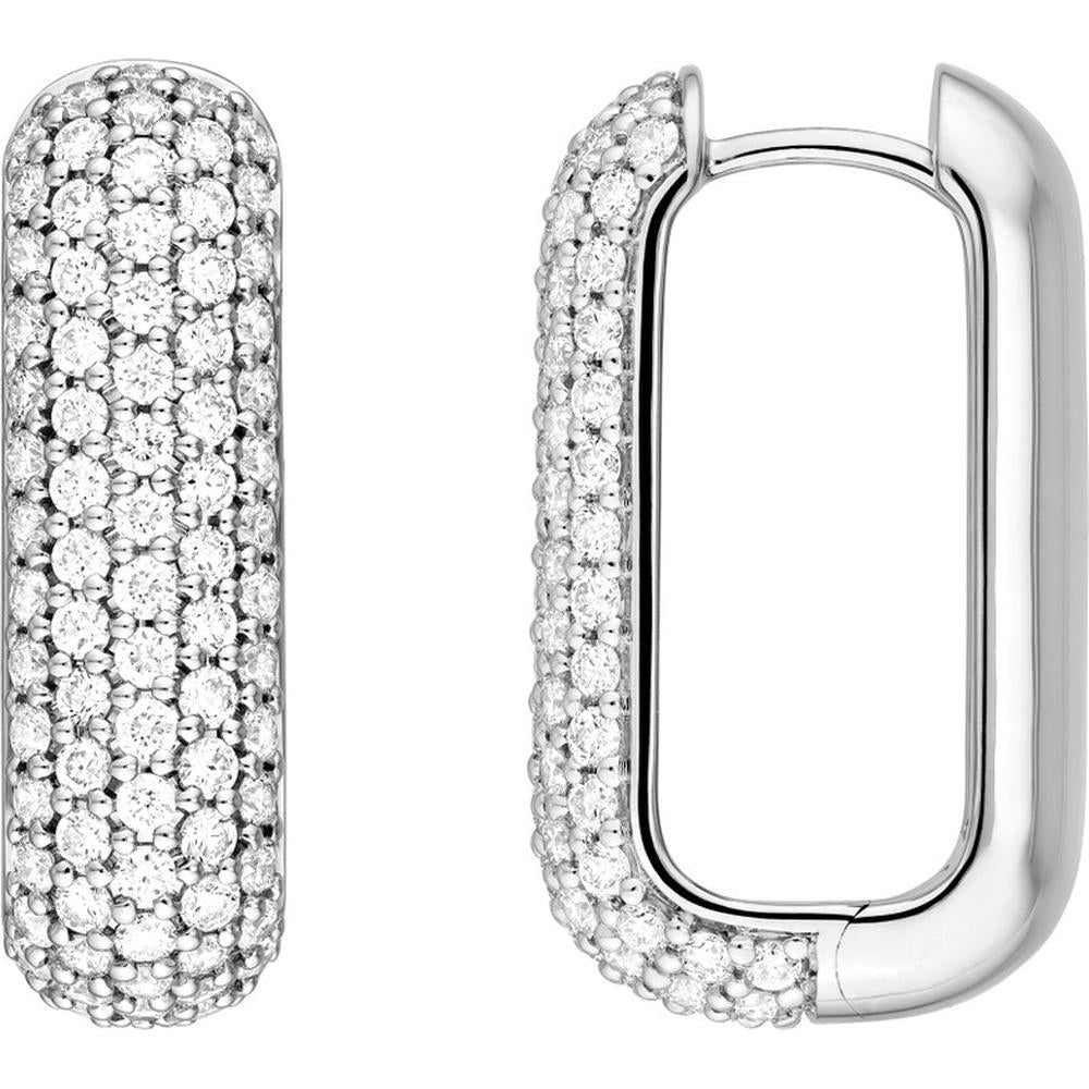 Olas d'Oro - 14K White Gold 5 Row Pave Diamond Paper Clip Earrings - 1.55 Carat Total Diamond Weight