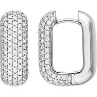 Olas d'Oro - 14K White Gold 5 Row Pave Diamond Paper Clip Huggies - 1.33 Carat Total Diamond Weight