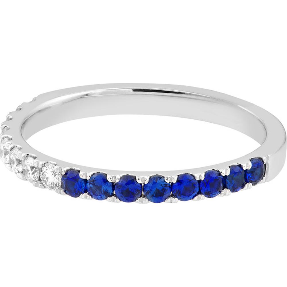 Olas d'Oro - 14K White Gold 50/50 Sapphire & Diamond Stackable Band - 0.64 Carat Total Carat Weight