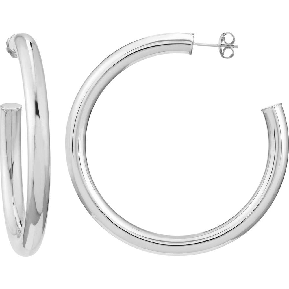 Olas d'Oro - 14K White Gold 50mm Tube Hoop Earrings 7.20 Grams Total Weight