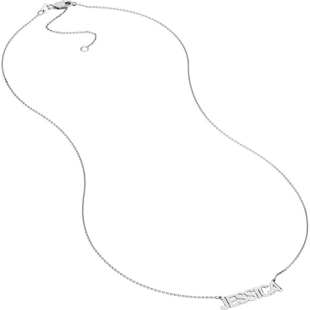 Olas d'Oro - 14K White Gold 5mm Block Font Nameplate Necklace Customizable Personal Jewelry