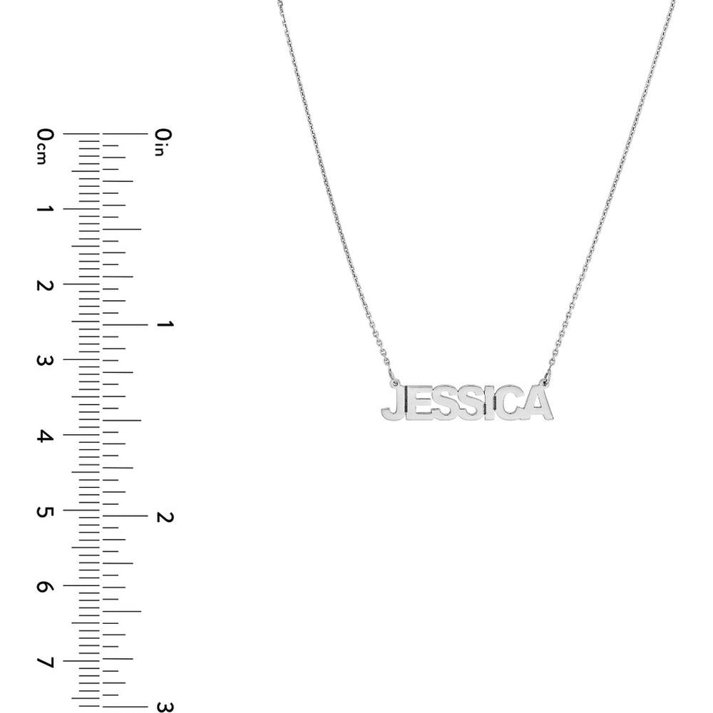 Olas d'Oro - 14K White Gold 5mm Block Font Nameplate Necklace Customizable Personal Jewelry