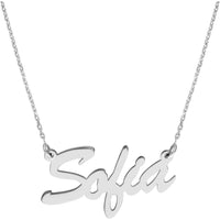 Olas d'Oro - 14K White Gold 5mm Brush Font Nameplate Necklace with Adjustable Chain - 2.40 Grams Total Weight
