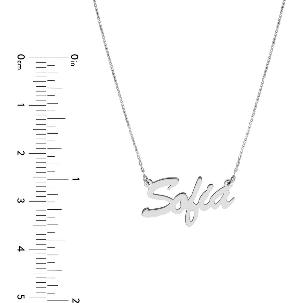 Olas d'Oro - 14K White Gold 5mm Brush Font Nameplate Necklace with Adjustable Chain - 2.40 Grams Total Weight