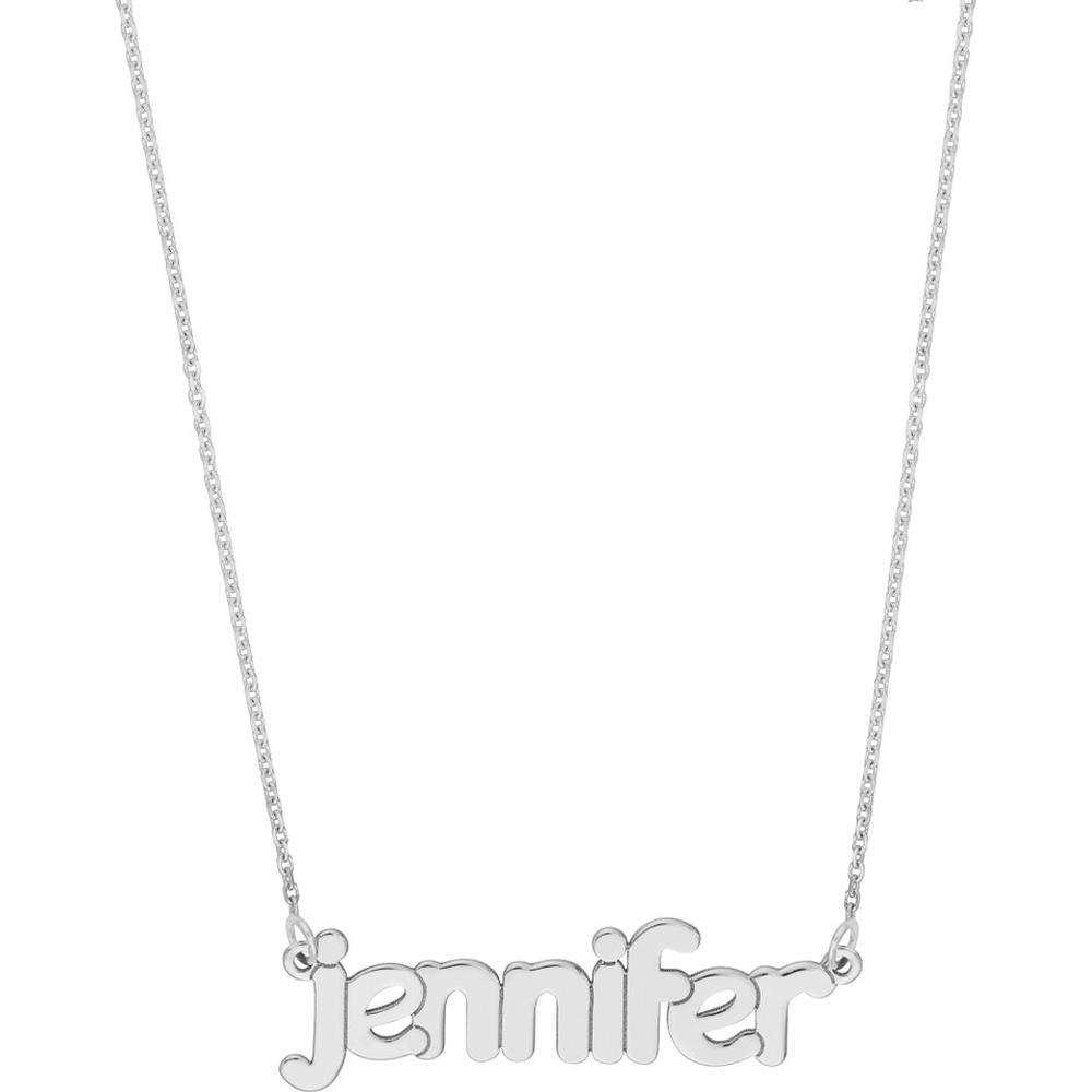 Olas d'Oro - 14K White Gold 5mm Bubble Font Nameplate Necklace - 2.10 Grams Total Weight